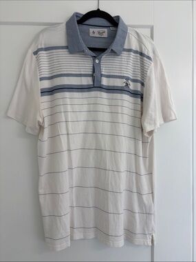 Original Penguin Men’s Polo - White with Light Blue Stripes